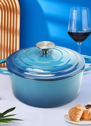 Enameled Cast Iron Dutch Oven with Self Basting Lid Non-stick Enamel Coated Dutch Oven Camping Suitable For Variety Stovetops Dutch Ovens Gifts for Family Blue 3QT