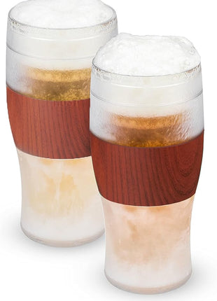 Host Freeze, Frozen Mugs, Freezable Pint Set, Beer Keep Your Drinks Cold, Double Walled Insulated Glasses, Tumbler for Iced Coffee, 16oz, Set of 2, Wood