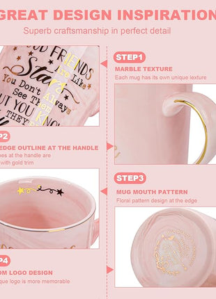 Best Friend Birthday Gifts for Women, Friendship Gifts for Women, Unique Birthday Gift Ideas for Her, Friends Female, Besties, BFF Ceramic Marble Coffee Mug Gift Box Printed Gold 14 oz