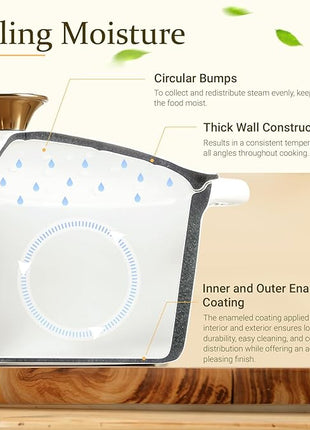 Overmont Enameled Cast Iron Dutch Oven - 5.5QT Pot with Lid Cookbook & Cotton Potholders - Heavy-Duty Cookware for Braising, Stews, Roasting, Bread Baking Pearl White