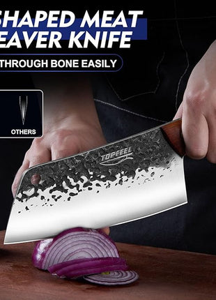 8PCS Chef Butcher Fish Knife Set for Meat Cutting with Roll Bag, Hand Forged Meat Cleaver Knife Boning Carving Knife Set for Home、Camping、BBQ