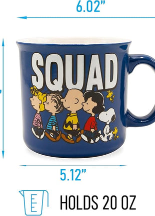 Silver Buffalo Peanuts Squad Featuring Sally, Linus, Charlie Brown, Lucy, Snoopy, and Woodstock Ceramic Camper Mug, 20 Ounces