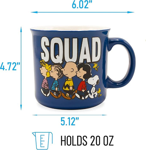Silver Buffalo Peanuts Squad Featuring Sally, Linus, Charlie Brown, Lucy, Snoopy, and Woodstock Ceramic Camper Mug, 20 Ounces