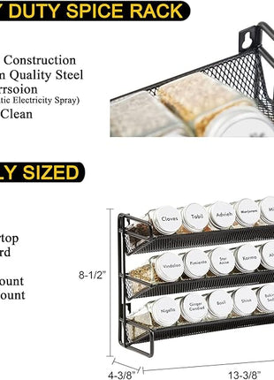 SpaceAid Spice Rack Organizer with 21 Spice Jars, 386 Spice Labels, Chalk Marker and Funnel Set for Cabinet, Countertop, Pantry, Cupboard or Door & Wall Mount - 21 Jars, 13.4" W × 9" H, White