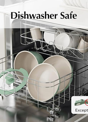 Redchef Ceramic Cookware Set, Removable Handle Pots and Pans Non-Stick, Rv Cookware Set, Non-Toxic Pots and Pans Set No PFAS, PTFE, PFOA, Detachable Pots and Pans, Dishwasher & Oven Safe (Green)