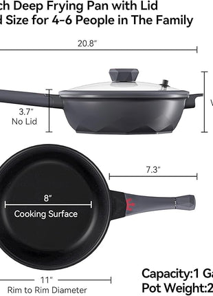 TIBORANG Nonstick Frying Pan, 5 Quart Large Wok, Deep Skillet With Lid, Stay-Cool Handle, Steamed Grid, PFOA-Free, Dishwasher & Oven Safe, Works With All Stovetops (Charcoal)