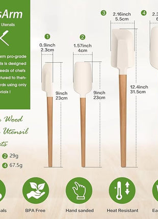 Wooden Handle Spatula Set, 12" & 9" Rubber Spatula Silicone Spatulas for Baking Cooking and Mixing.