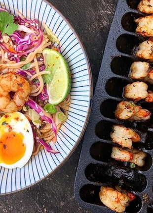 Outset 76375 Shrimp Cast Iron Grill and Serving Pan , Black