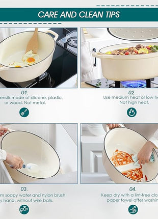 vancasso Enameled Cast Iron Dutch Oven, 9.3 Quart Dutch Oven Pot with Lid, Oval Cast Iron Pot with Non Stick Enamel Coating for Bread Baking, White