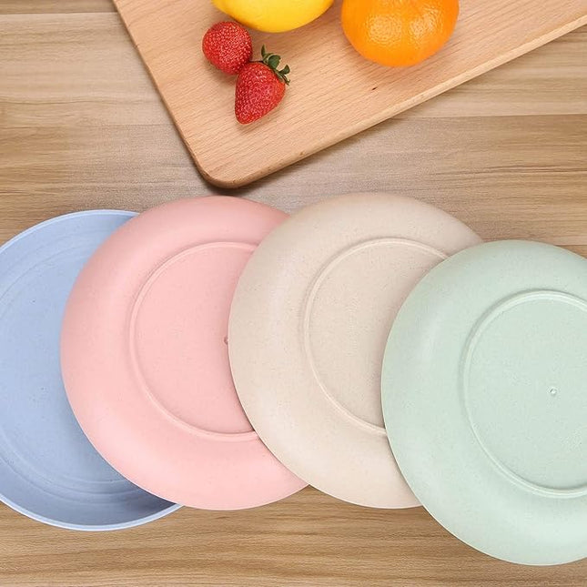 LuckyZone 8.8 Inches Unbreakable Wheat Straw Plates - Reusable Plate Set - Dishwasher & Microwave Safe - Perfect for Dinner Dishes - Healthy, BPA Free & Eco-Friendly (8.8 Inches)