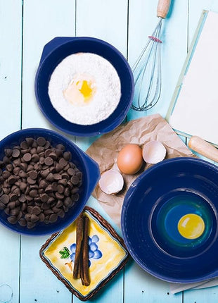 GLAD Mixing Bowls with Pour Spout, Set of 3 Nesting Design Saves Space Non-Slip, BPA Free, Dishwasher Safe Plastic Kitchen Cooking and Baking Supplies, Blue