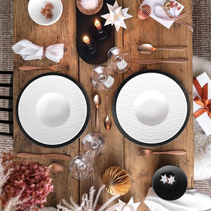 Villeroy & Boch Manufacture Rock Blanc Pasta Plate, Shallow Bowl, Premium Porcelain, Made in Germany, Dishwasher and Microwave Safe, Slate Look in Rich, Creamy, White,11.5 in