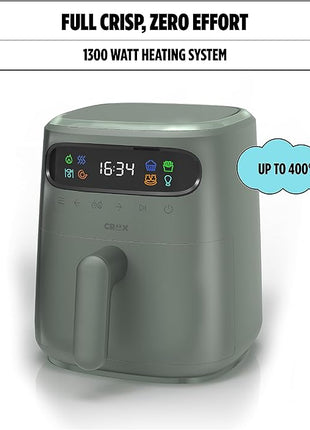 CRUX x Marshmello 3.0 QT Digital Air Fryer with TurboCrisp Technology, Touch Screen Temperature Control, Timer and Auto Shut-off, Fully Programmable, Silicone Cupcake Molds Included, Olive