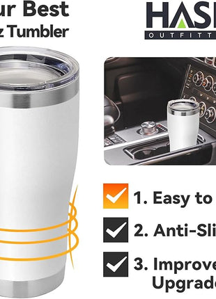 HASLE OUTFITTERS 20 oz Tumbler Bulk, Stainless Steel Tumblers with Lid, Vacuum Insulated Tumbler, Double Wall Powder Coated Cup, coffee mugs, White, 6 Pack