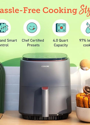 COSORI Air Fryer 4 Qt, 7 Cooking Functions Airfryer, 150+ Recipes on Free App, 97% less fat Freidora de Aire, Dishwasher-safe, Designed for 1-3 People, Lite 4.0-Quart, Smart, Truffle Gray