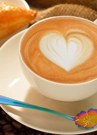 Chengu 8 Pieces Flower Coffee Tea Spoons Stainless Steel Sugar Spoons Tea Party Flower Fancy Tableware Set Stir Bar Creative Stirring Teaspoon, 8 Different Patterns(Rainbow Color)