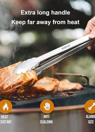 Grill Tongs, Bbq tongs - 12" and 17 Inch Extra Long Kitchen Tong, Heat Resistant 600 Degrees Stainless Steel tongs, Metal Locking Tong for Cooking, Grilling, Outdoor Barbecue, Set of 2