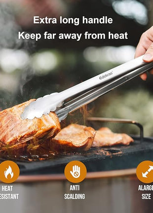 Tongs For Cooking - Heat Resistant 600 Degrees Metal Kitchen Tongs, Heavy Duty Stainless Steel Tongs - Perfect for Food, BBQ Set of 4, 7-9-12 &14 inch Grey