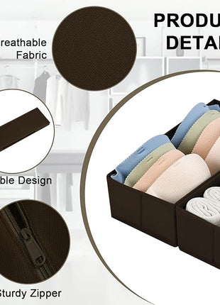 DIMJ Drawer Organizer Clothes, Underwear Drawer Organizer, Set of 4 Foldable Closet Drawer Bins, Fabric Drawer Dividers for Baby Clothes, Socks, Belt, Tie (Brown)