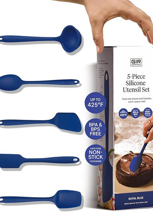 GIR: Get It Right - 5 Piece Essentials All Purpose Set - Ladle, Spatula, Flip, Spoon & Spoonula, Non-stick, Heat Resistant, Dishwasher Safe, Kitchen Utensils, Baking Supplies - Royal Blue