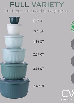 COOK WITH COLOR Prep Bowls with Lids- Wide and Deep Nesting Plastic Small Mixing Bowl Set with Lids, 12 Piece Set - Deep Bowls, Teal