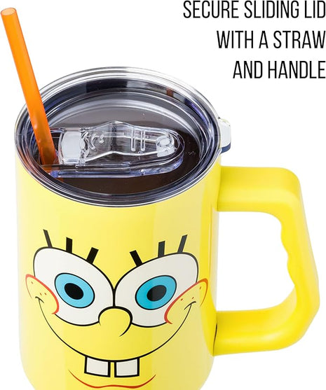 Silver Buffalo SpongeBob SquarePants Stainless Steel Tumbler with Handle, Fits in Standard Cup Holder, 40 Ounces (Pack of 12)