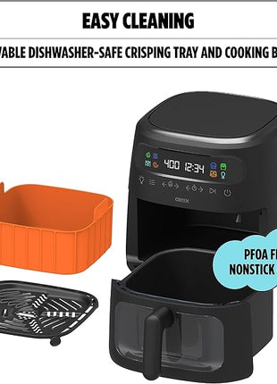 CRUX x Marshmello 8.0 QT Digital Air Fryer with TurboCrisp Technology, Touch Screen Temperature Control, Timer and Auto Shut-off, Fully Programmable, Silicone Liner Included, Black