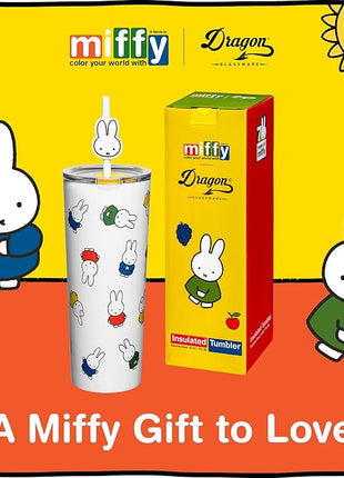 Dragon Glassware | Miffy 24 oz Vacuum Insulated Tumbler with Lid and Straw - Tumbler Cup with 2 Straws - Stainless Steel Tumbler with Straw Topper for Water, Iced Tea - Iconic