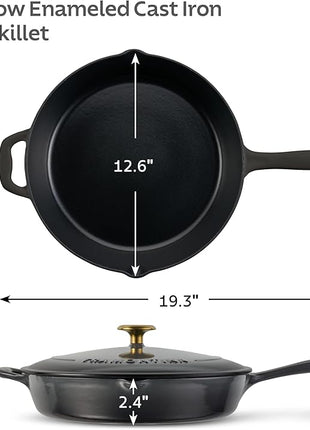 Tramontina Bestow Enameled Cast Iron Skillet with Lid, 12-inch Frying Pan, Smoke with Gold Knob