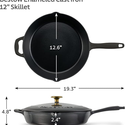 Tramontina Bestow Enameled Cast Iron Skillet with Lid, 12-inch Frying Pan, Smoke with Gold Knob