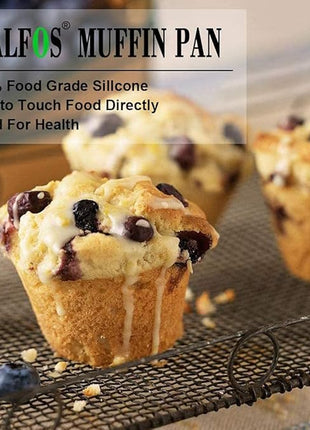 Walfos Silicone Muffin Pan - 6 Cup Non-Stick Silicone Cupcake Pan, Just PoP Out! Food Grade and BPA Free Baking Cups, Perfect for Egg Muffin, Cupcake, Dishwasher Safe (2 Pack Muffin Pan)