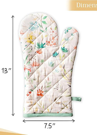 Maison d'Hermine Oven Gloves 100% Cotton Oven Mitt 7" x 13" with Loop Heat Resistant, BBQ, Cooking Gloves, Baking, Grilling, Kitchen, Handling Hot Pans Spring/Summer (Pack of 1, Colmar)