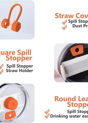 Silicone Spill Stopper Set Compatible with Stanley Cup 2.0 30oz & 40oz with Straw Cover (Set of 2, Tigerlily)