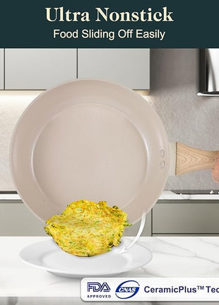 Pots and Pans Set Non Stick, 11pcs Ceramic Cookware Set, Non Toxic Induction Kitchen Cookware Sets, Nonstick Cooking Set with Stay Cool Handle, 100% PFOA Free, Cream