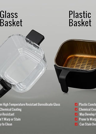 5.8QT Glass Air Fryer with Basket, Non-Toxic, BPA & Teflon Free, 8 Presets, Infrared Heating, Flip-Up Safety Shield, Oil-Less Cooking, Easy Clean, Compact for 1–3 People