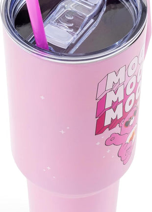 Silver Buffalo Care Bears “Mood” Stainless Steel Tumbler with Handle Featuring Love-A-Lot Bear, Fits in Standard Cup Holder, 40 Ounces