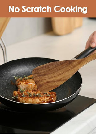 comfoyar Teak Wooden Spoons for Cooking, 7 Pieces Kitchen Cooking Utenails Set with Spatula and Ladle, Heat Resistant Kitchen Cookware for Nonstick Pan