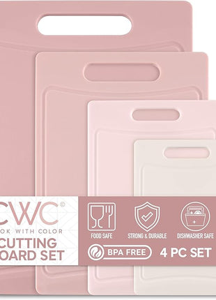 COOK WITH COLOR Non-Slip Cutting Board Set – Kitchen Essentials with Easy Grip Handle for Meat, Veggies, and Fruits, 4 Cutting Boards, Pink
