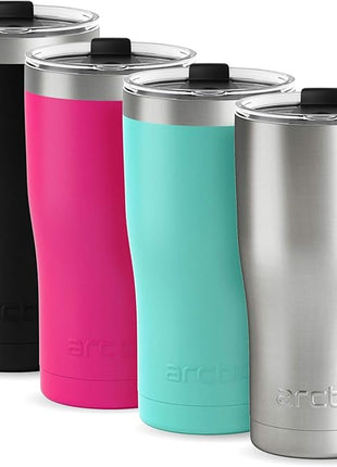 Arctic Tumblers Stainless Steel Camping & Travel 20 oz Tumbler With Lid (Splash Proof), Double Wall Vacuum Insulated, Premium Insulated Thermos - (Stainless, Turquoise, Pink, Black, 4-pack)