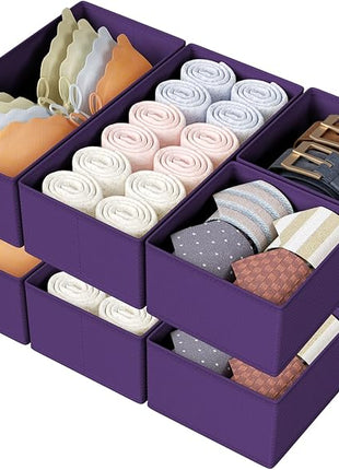 DIMJ Drawer Organizers Clothes, Set of 8 Dresser Organizer Bins, Fabric Closet Organizers and Storage, Shallow Drawer Dividers for Nursery, Clothing, Baby Clothes, Socks, Underwears, Tie (Purple)