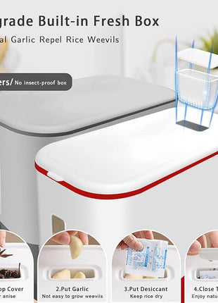 22-25 Lbs Rice Dispenser, Large Cereal Dry Food Storage Containers with Measuring Cup, BPA-Free Household for Kitchen Pantry Organization-Red