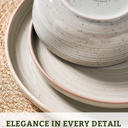 Famiware Meteor Stoneware Dinnerware Sets with Pasta Bowls, Service for 4 (16 Pieces), Plates and Bowls Sets, Microwave and Dishwasher Safe Dishes Set, Matcha Green