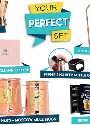 G GOODYGOODS Moscow Mule Copper Mugs: Make Any Drink Taste Better! 100% Pure Solid Copper His & Hers Gift Set - 2 Hammered 18 OZ Cups, 2 Unique Straws, Jigger & Recipe Booklet