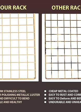 BRIOUT Cooling Rack for Baking, 16x10 Inches Baking Rack, Thick Wire Cookie Rack for Cooking, Roasting, Grilling, Drying, Oven Safe, Fits Half Sheet Pan, Gold