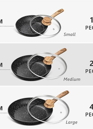 MICHELANGELO 8 Inch Nonstick Frying Pan with Lid, Non Stick Small Frying Pan with Non-Toxic Coating, Non-Stick Skillet with Ergonomic Handle, All Cooktops Compatible, Black