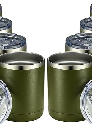 MEWAY 12oz Coffee Mug With Handle 8 Pack Bulk,Stainless Steel Insulated Travel Tumblers With Sliding Lid,Double Wall Vacuum Camping Cup for Hot & Cold Drinks Tea (Army Green,Set of 8)