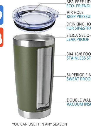 HASLE OUTFITTERS 20oz Tumblers Bulk Stainless Steel Cup with Lid Double Wall Vacuum Insulated Coffee Mug for Cold & Hot Drinks 8 Pack, Army Green