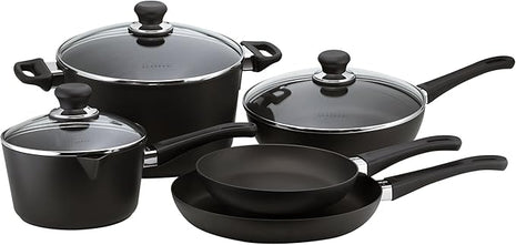 Scanpan Classic 8 Piece Cookware Set – Compatible with Gas and Electric Stovetops, Metal Utensil Safe, Oven Safe to 500°F, Dishwasher Safe, Black