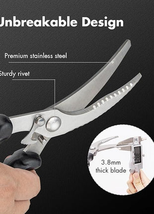 Heavy Duty Poultry Shears, Kitchen Scissors for Food with Anti-Slip Handle & Safety Lock, Meat Scissors, Dish Washer Safe Kitchen Shears for Meat Chicken Seafood and Vegetable Cutting