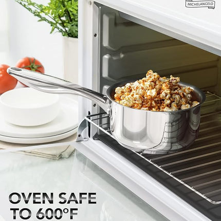 MICHELANGELO 1Qt & 2Qt Tri-ply Stainless Steel Saucepan Set, Small Cooking Pots with Tempered Glass Lids, Induction Ready, Oven & Dishwasher Safe, Multipurpose Sauce Pans for Home Kitchen & Restaurant